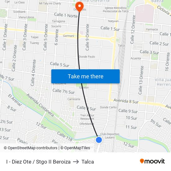 I - Diez Ote / Stgo II Beroiza to Talca map