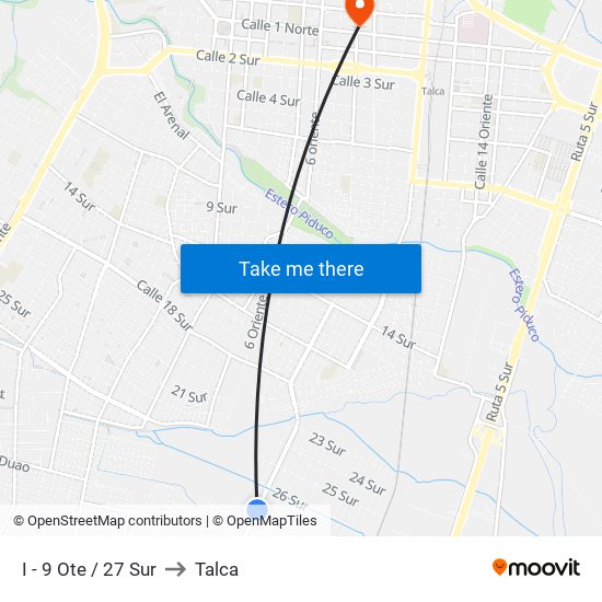 I - 9 Ote / 27 Sur to Talca map