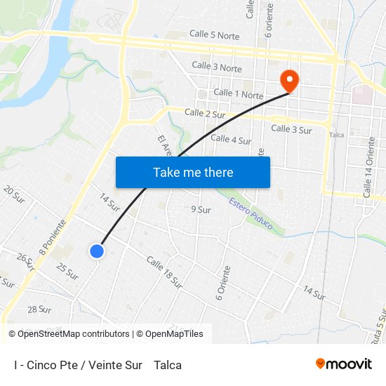 I - Cinco Pte / Veinte Sur to Talca map