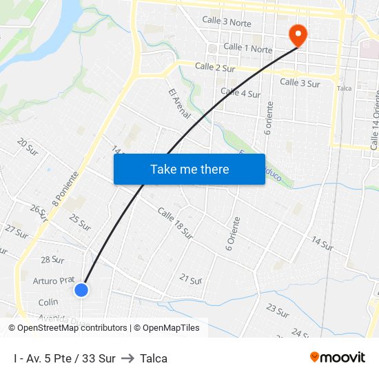 I - Av. 5 Pte / 33 Sur to Talca map