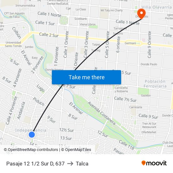 Pasaje 12 1/2 Sur D, 637 to Talca map