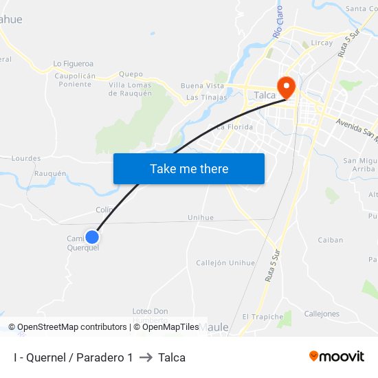 I - Quernel / Paradero 1 to Talca map