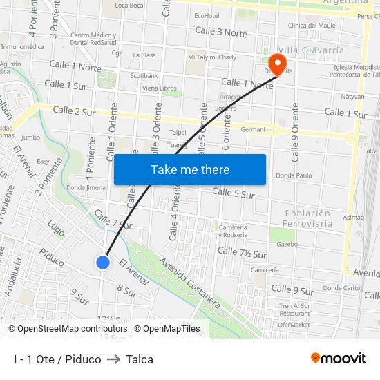 I - 1 Ote / Piduco to Talca map