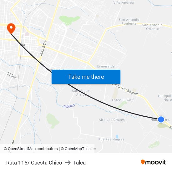 Ruta 115/ Cuesta Chico to Talca map