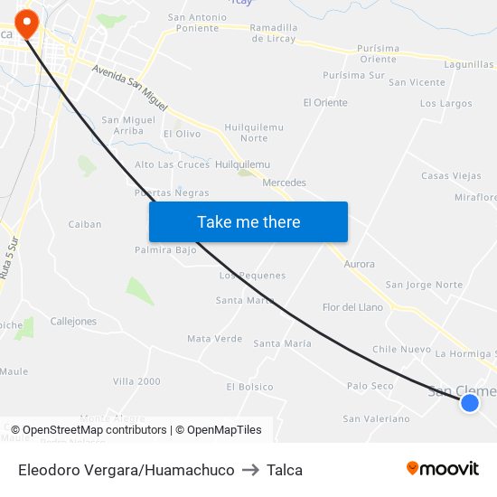 Eleodoro Vergara/Huamachuco to Talca map