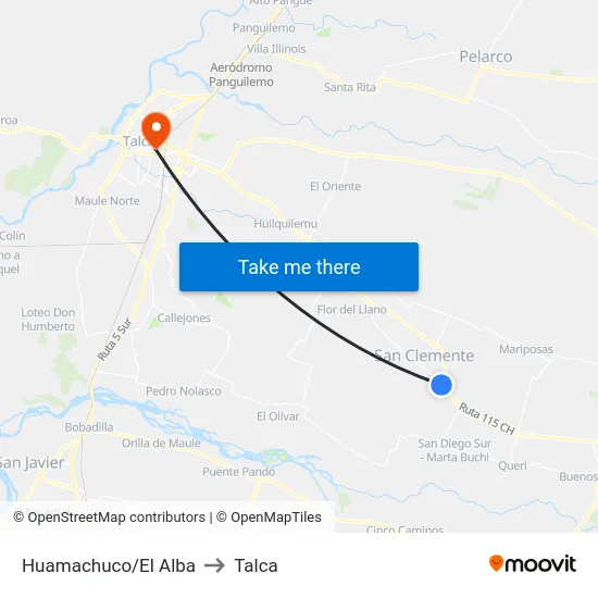 Huamachuco/El Alba to Talca map