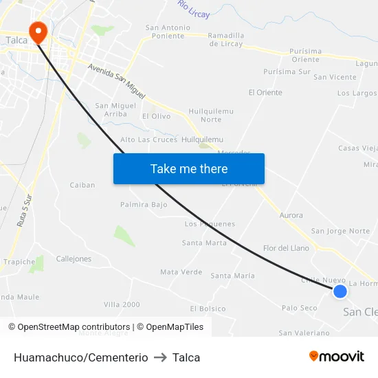 Huamachuco/Cementerio to Talca map