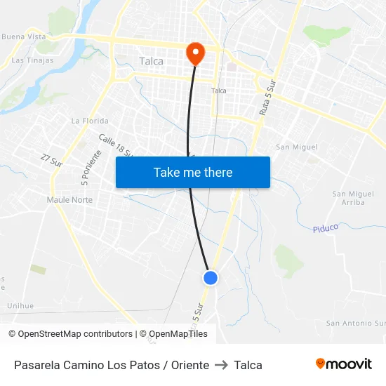 Pasarela Camino Los Patos / Oriente to Talca map