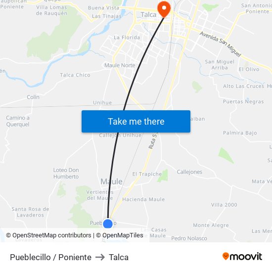 Pueblecillo / Poniente to Talca map