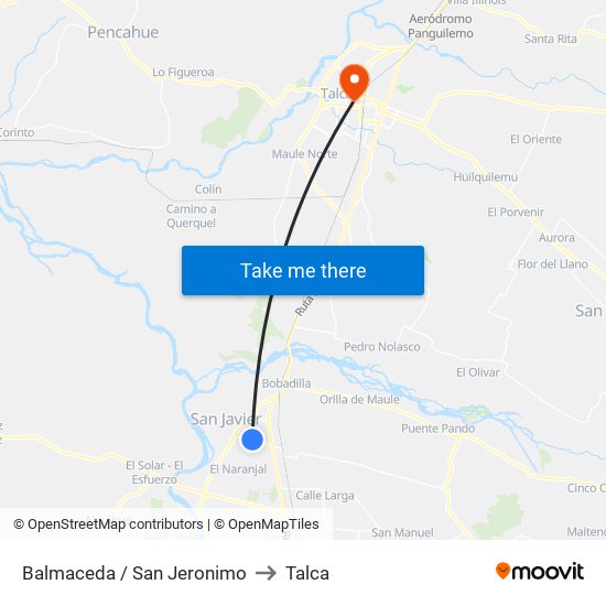 Balmaceda / San Jeronimo to Talca map