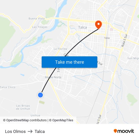 Los Olmos to Talca map