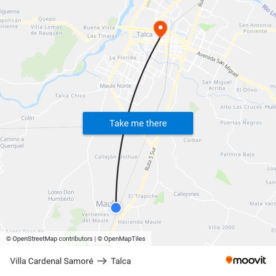 Villa Cardenal Samoré to Talca map
