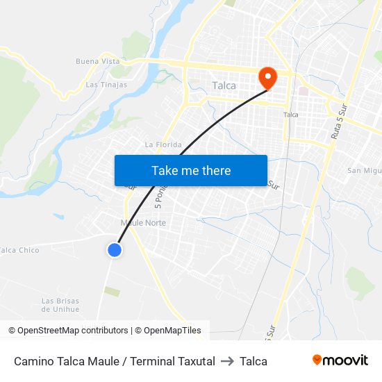 Camino Talca Maule / Terminal Taxutal to Talca map