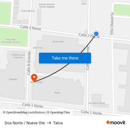 Dos Norte / Nueve Ote to Talca map