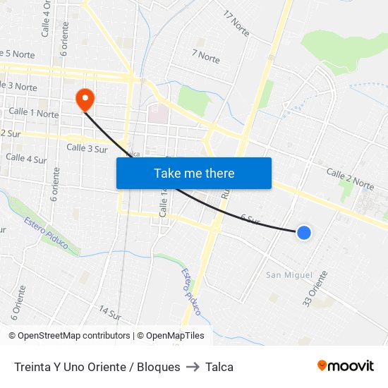 Treinta Y Uno Oriente / Bloques to Talca map