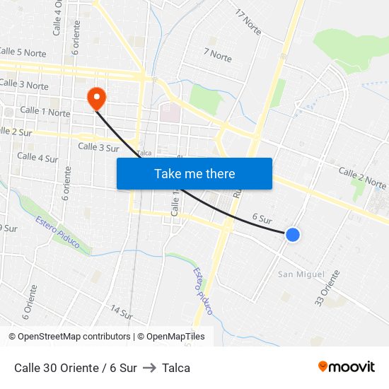 Calle 30 Oriente / 6 Sur to Talca map