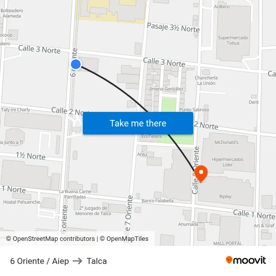 6 Oriente / Aiep to Talca map