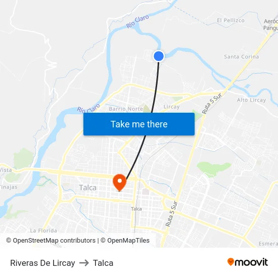 Riveras De Lircay to Talca map