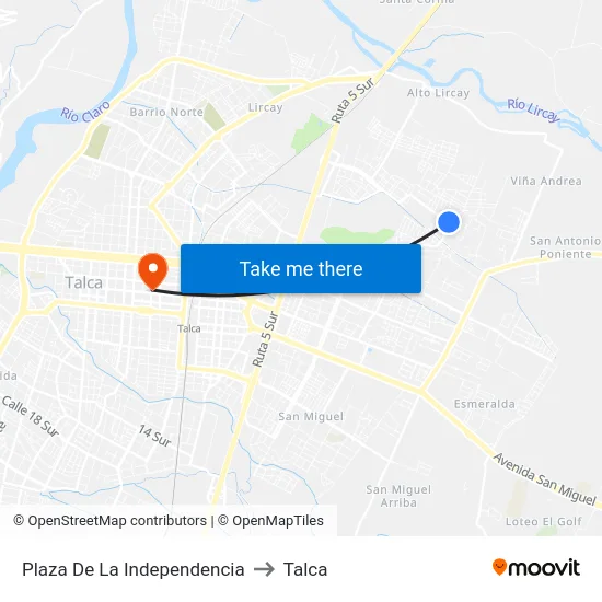 Plaza De La Independencia to Talca map