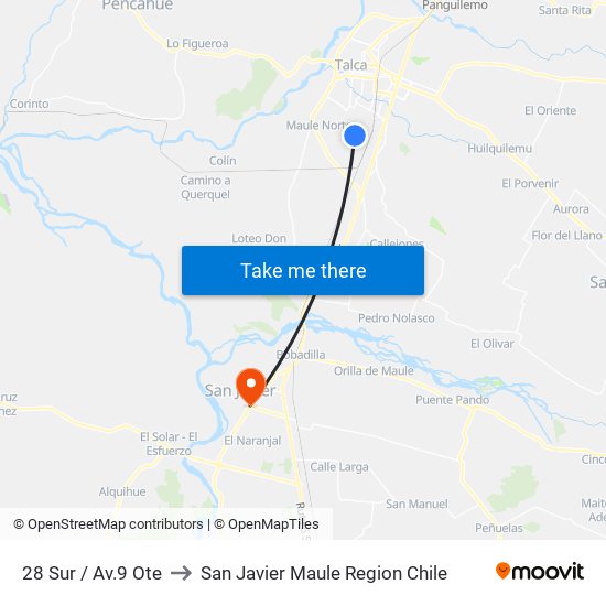 28 Sur / Av.9 Ote to San Javier Maule Region Chile map