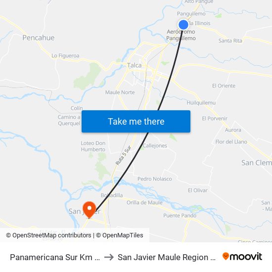 Panamericana Sur Km 245 to San Javier Maule Region Chile map