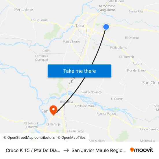 Cruce K 15 / Pta De Diamante to San Javier Maule Region Chile map