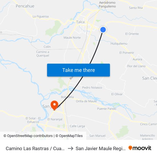 Camino Las Rastras / Cuarenta Ote to San Javier Maule Region Chile map