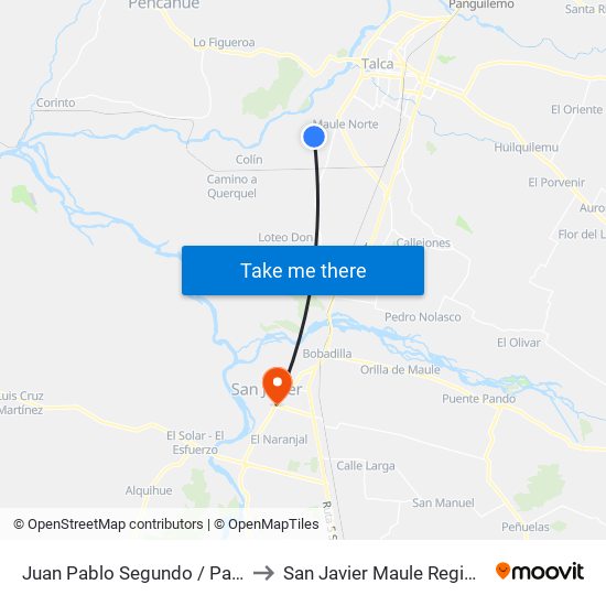 Juan Pablo Segundo / Pasaje 25 to San Javier Maule Region Chile map