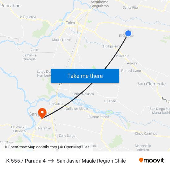 K-555 / Parada 4 to San Javier Maule Region Chile map