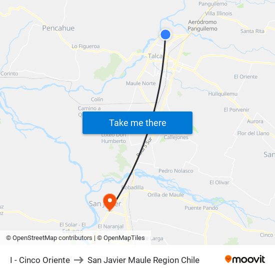 I - Cinco Oriente to San Javier Maule Region Chile map