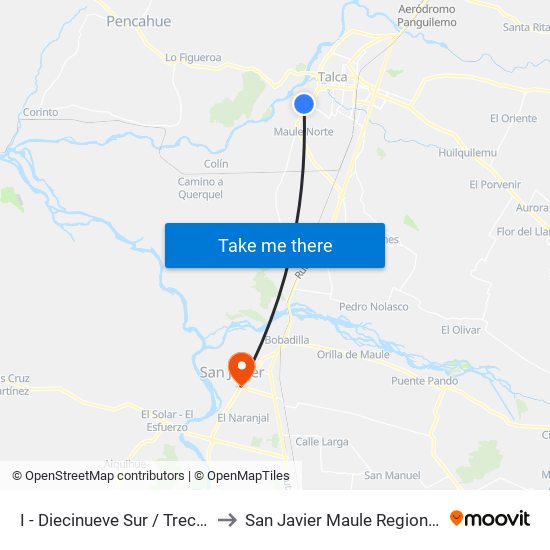 I - Diecinueve Sur / Trece Pte to San Javier Maule Region Chile map