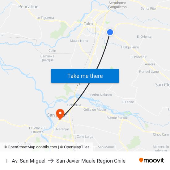 I - Av. San Miguel to San Javier Maule Region Chile map