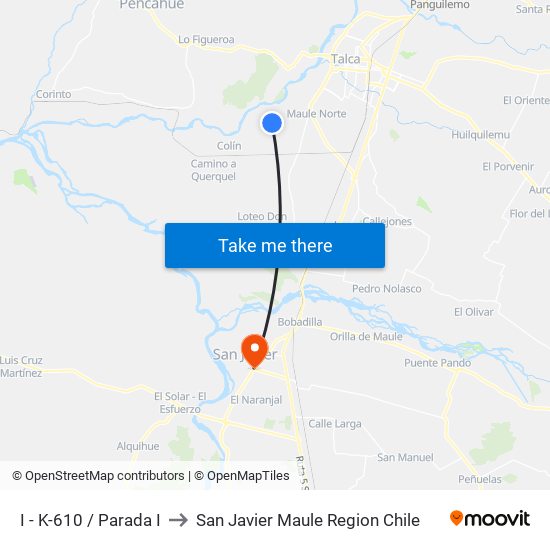 I - K-610 / Parada I to San Javier Maule Region Chile map