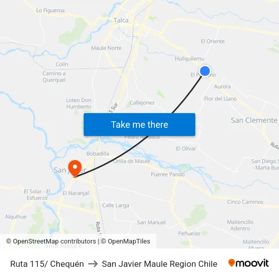 Ruta 115/ Chequén to San Javier Maule Region Chile map