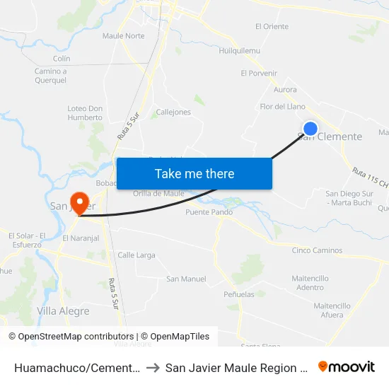 Huamachuco/Cementerio to San Javier Maule Region Chile map