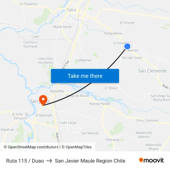 Ruta 115 / Duao to San Javier Maule Region Chile map