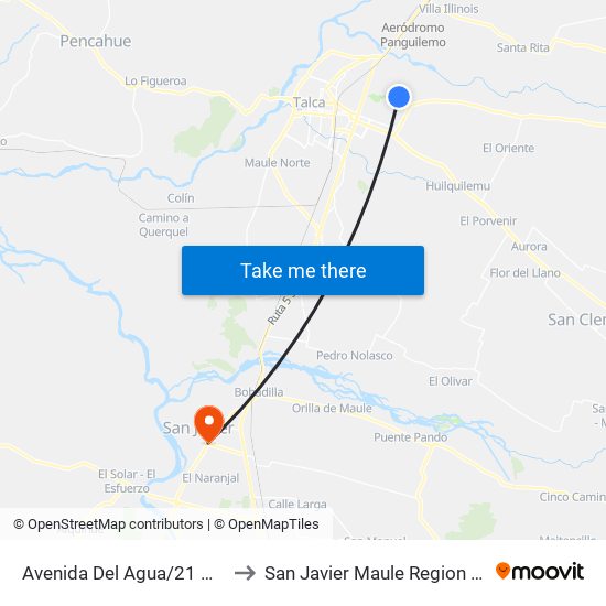 Avenida Del Agua/21 Norte to San Javier Maule Region Chile map
