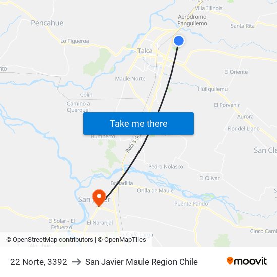 22 Norte, 3392 to San Javier Maule Region Chile map