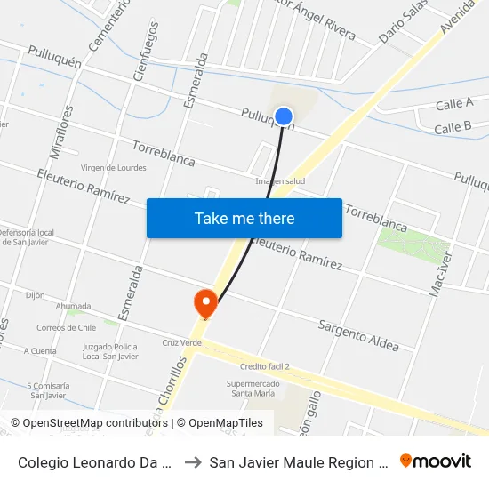 Colegio Leonardo Da Vinci to San Javier Maule Region Chile map