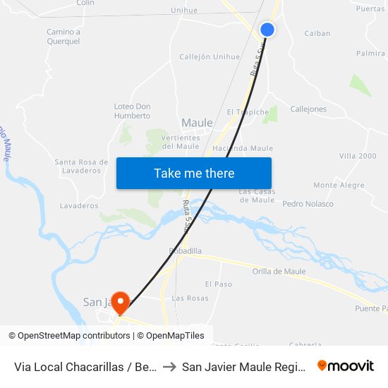 Via Local Chacarillas / Bencinera to San Javier Maule Region Chile map