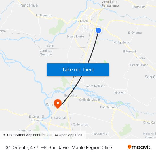 31 Oriente, 477 to San Javier Maule Region Chile map