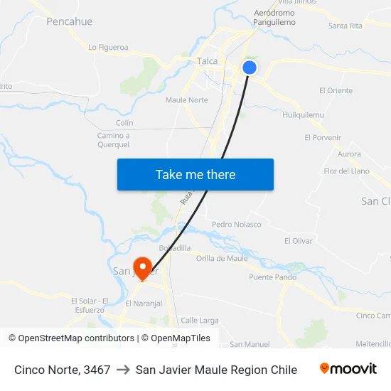 Cinco Norte, 3467 to San Javier Maule Region Chile map