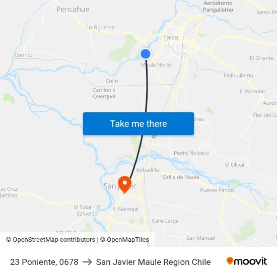 23 Poniente, 0678 to San Javier Maule Region Chile map
