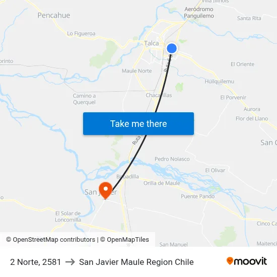 2 Norte, 2581 to San Javier Maule Region Chile map