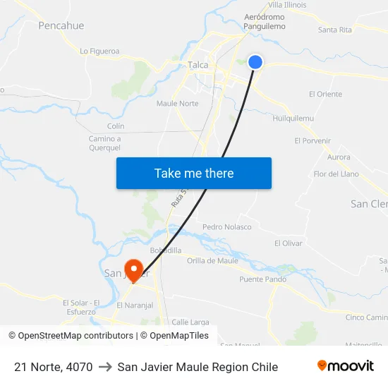 21 Norte, 4070 to San Javier Maule Region Chile map