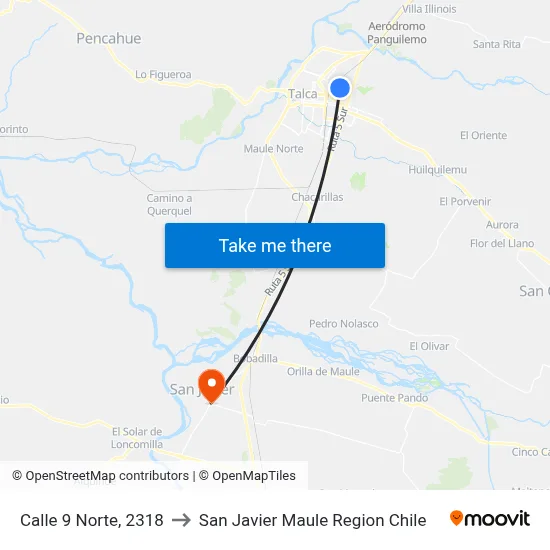 Calle 9 Norte, 2318 to San Javier Maule Region Chile map