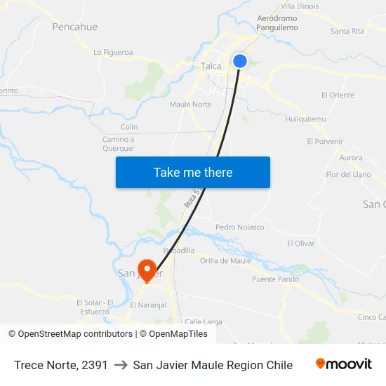 Trece Norte, 2391 to San Javier Maule Region Chile map