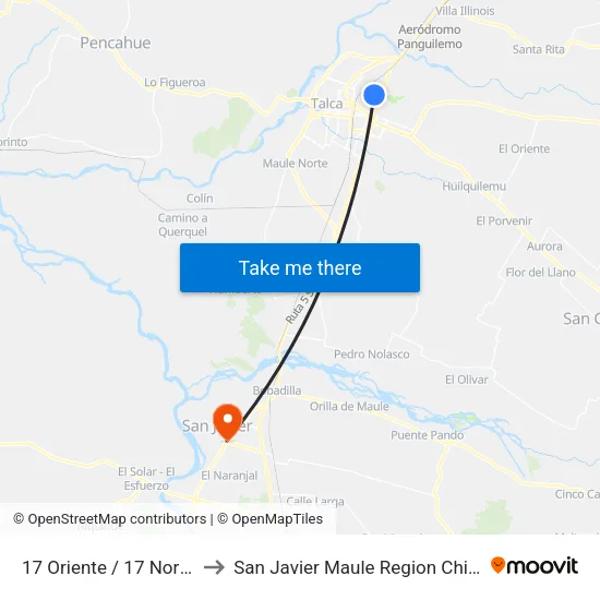 17 Oriente / 17 Norte to San Javier Maule Region Chile map