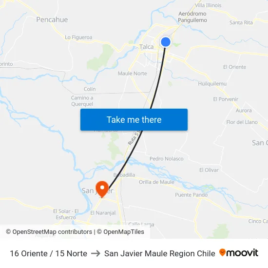 16 Oriente / 15 Norte to San Javier Maule Region Chile map