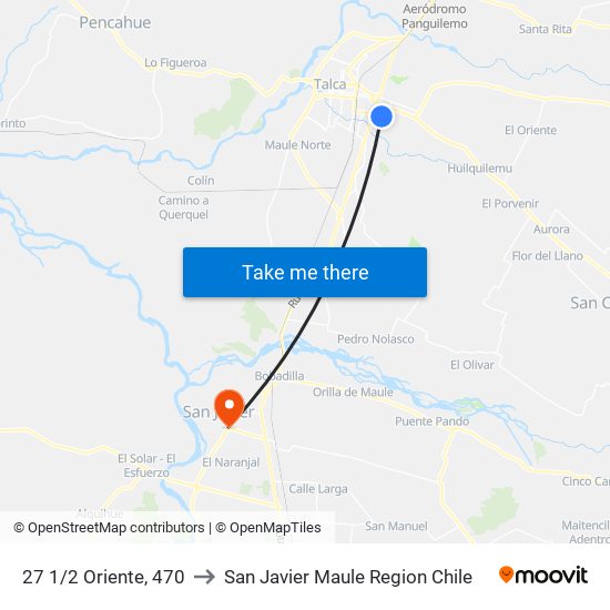 27 1/2 Oriente, 470 to San Javier Maule Region Chile map